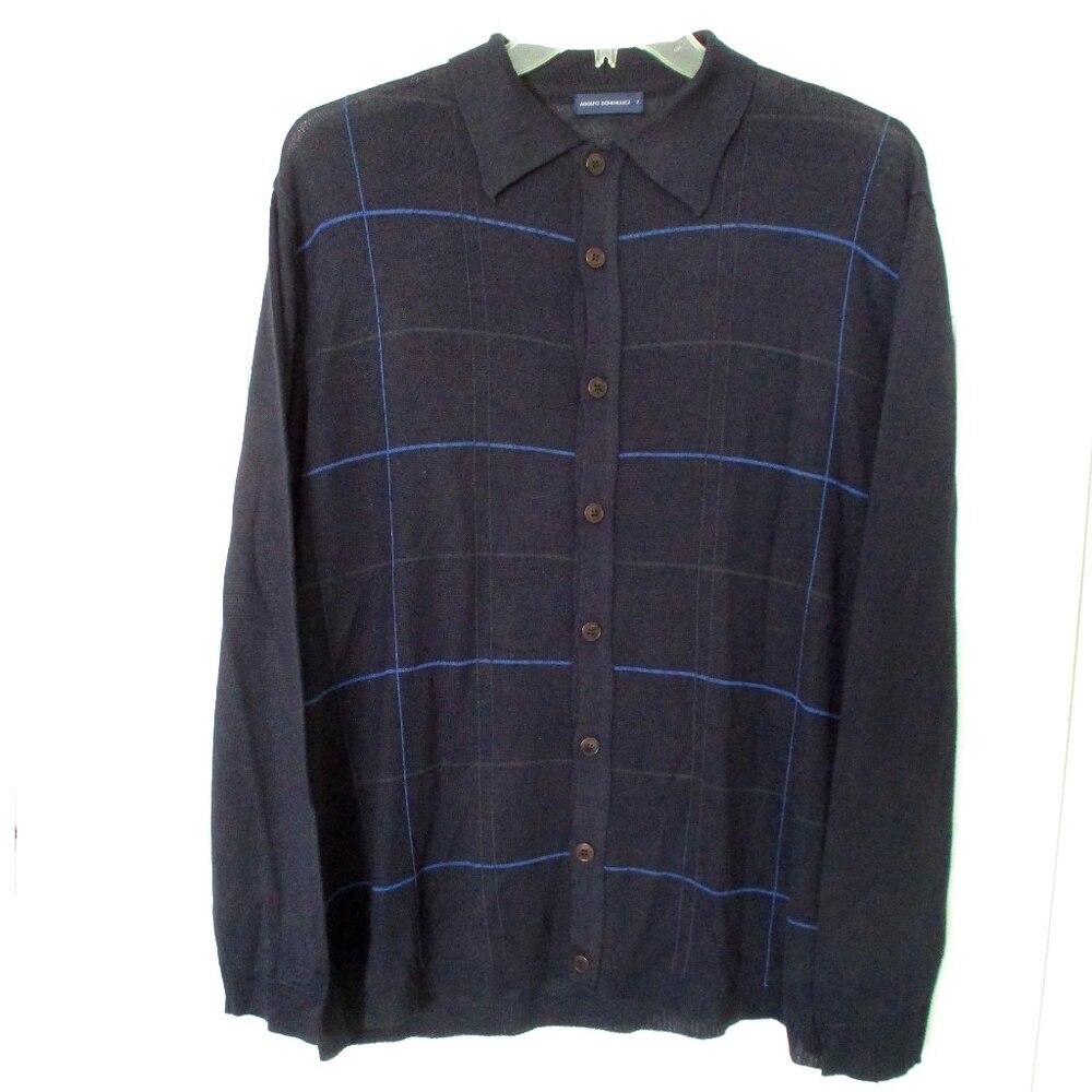 Adolfo Dominguez Mens L/S Navy Polo Cardigan Knit Sweater NWOT-Size XL or Euro 7